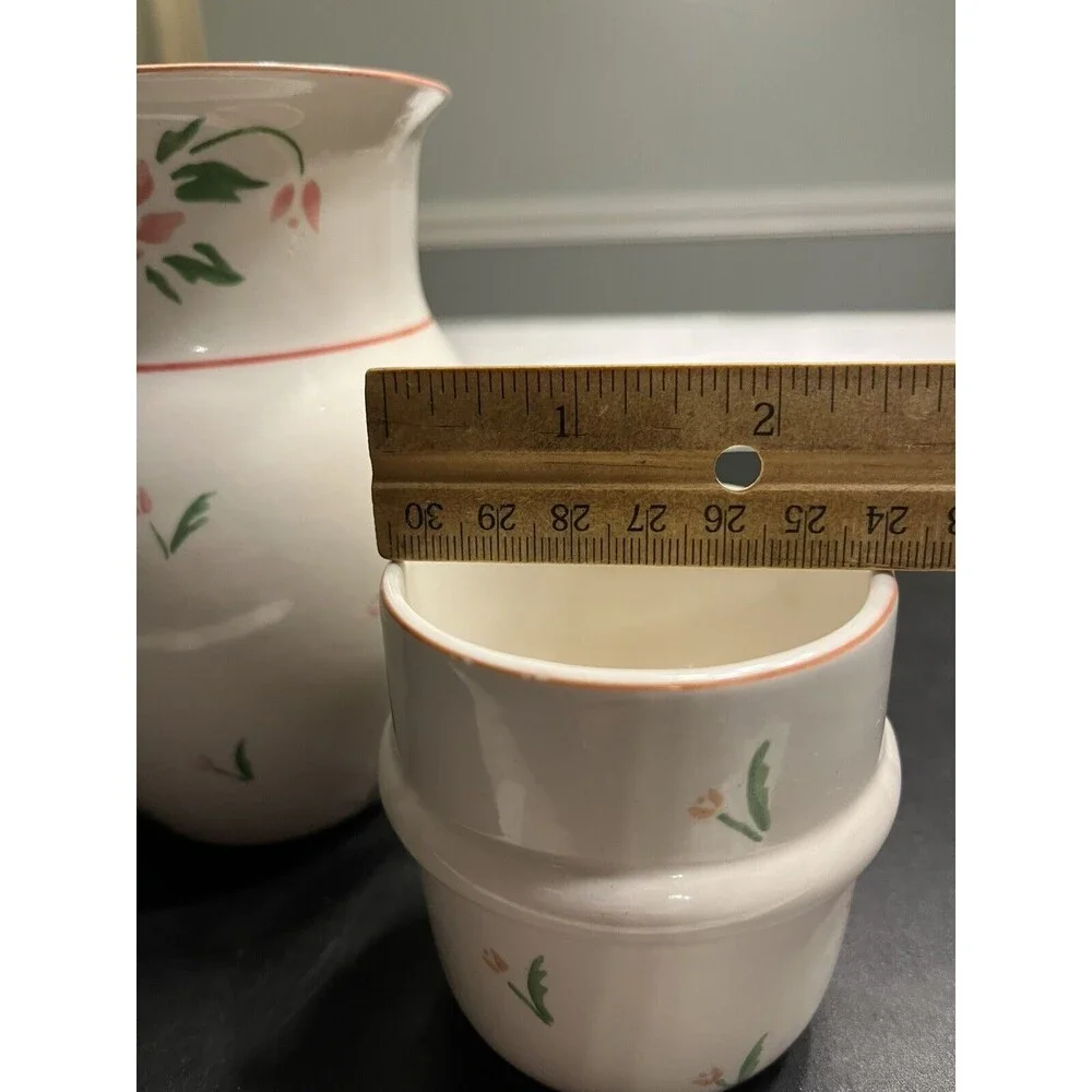 Vtg 1985 Pink Roses Bedside Tumble Up Carafe 2pc Portugal